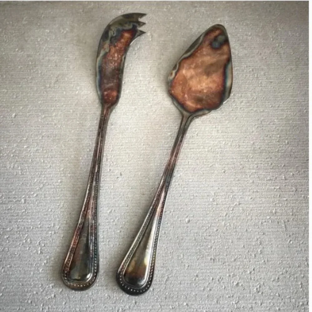 Vintage Godinger Set of 2 Silver Plated Cheese Servers Knives Japan